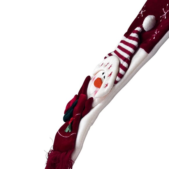 Christmas Snowman Holiday Stocking Red White Pom-pom Knit Hat Scarf 3D Puffy - Picture 6 of 8